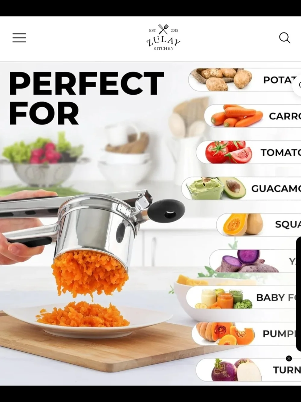 Zulay Stainless Steel Potato Ricer